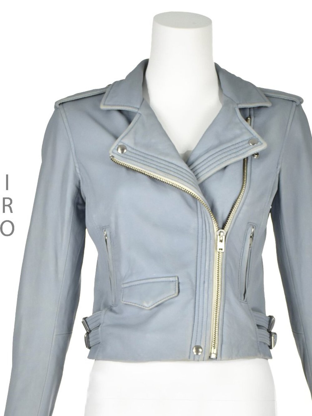 IRO "Asheville" Baby Blue Lamb Leather Moto Jacket, SZ SM